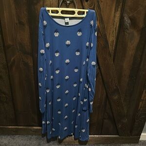 Blue Floral Print Old Navy Knit Long Sleeved Swing Dress Size Medium
